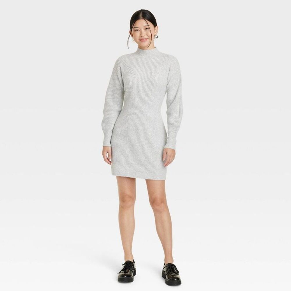 Sweater Dress A New Day Women's Long Sleeve Midi Side Slit, Gray, L NWT